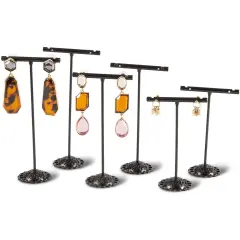 Juvale T-Shape Earring Display Stands in 3 Sizes (Metal, Black, 6-Pack)