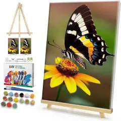 Framed Paint by Numbers Kit for Adults, Butterfly Paint by Numbers Kit for Adults with Easel, DIY Flower Butterfly Paint by Number with Frame, Adult Paint by Number Kits on Canvas 8x12 Inch