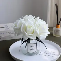 Artificial Flowers with White Roses in Vase Tabletop Decor