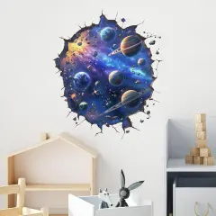 Beautiful Planets Wall Stickers 3D Universe Outer Space Nursery Broken Wall Wall Decals for Kid Boy Removable Peel and Stick Wall Art Home Decor Decoration for Preschool Living Room Bedroom