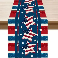 Patriotic Stripes Stars Pentagram America 4th of July Memorial Day Independence Day Table Runner Decoration for Home Kitchen Holiday Party