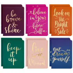 12-Pack of Inspirational Notebooks for Women, Writing, Motivation, Small Pocket Journals with 6 Gold Foil Designs, 56 Lined Pages for Diary, Doodling (4x5.6 In) Multicolor