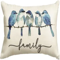 Home Sweet Home Bluebird Family Watercolor Throw Pillow Cover, 12 x 20 Inch Spring Summer Blue Cushion Case Decoration for Sofa Couch