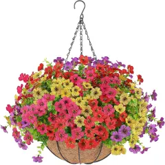 Artificial Flowers Hanging Plants in Basket