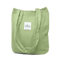 Wrapables Corduroy Tote Bag, Casual Everyday Shoulder Handbag, Light Green