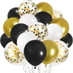 0pcs 12 Inches Black Gold Confetti Balloons Kit, Metallic Gold and Black White Party Balloons with Ribbons for Birthday, Baby Shower, Graduation, New Year Decorations