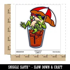 Water Bottle Sticker Set Vacation Frog Sitting In Drink Under Umbrella Cute Waterproof Vinyl Stickers Pack Decal, Skateboard, Laptop, Car, Window, Bumper - 5 Pack