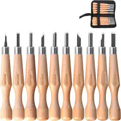 Wood Carving Tool Set - 10 PCS Hand Carving Knives and Chisels for DIY Sculpture Carpenter Experts & Beginners, HT0391