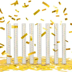 8Pack Gold Metallic Confetti Sticks, Confetti Flick Flutter Shoots Popper for Graduation, Birthday Party, Wedding, Anniversary Parties Supplies, Square, 7.8inch