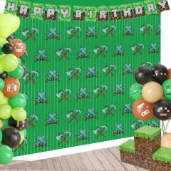 2 Pack Pixel Themed Beaded Curtain - 6.6FT x 3.3FT - Game-Inspired Door Curtain, Tinsel Foil Fringe Curtains Photo Booth Props Backdrop Streamers, Perfect for Home or Party Decor