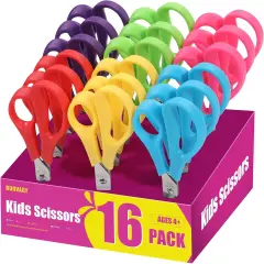 16Pack 5.5" Safety Small School Kids Student Round Blunt Tip Craft Scissors Bulk, Stainless Steel Blades Comfort Grip Scissors for Kid Children Kindergarten Cutting Paper
