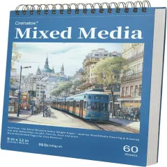 Sketchbook 9" x 12", Top Spiral Bound Sketch Pad, 60 Sheets 98lb/160gsm Drawing Paper for Wet and Dry Media, 1 Pack