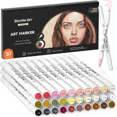 30 Colors Skin Tone&Hair Art Markers, Dual Tip Alcohol Based Flesh Color Marker Pen Set Contains 1 Blender Perfect for Kids & Adults Portrait,Comic, Anime, Manga, Illustration