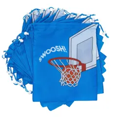 12 Pack Drawstring Basketball Goodie Bags for Sports Party Favors, Kids Birthday Decoration (12 x 10 In)