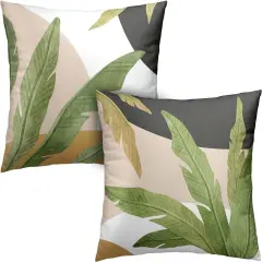 Green Leaves Spring Summer Throw Pillow Covers Geometric Palm Tree Pillow Covers 18x18 Set of 2 Modern Home Decor Room Tropical Outdoor Decorative Pillowcase for Sofa Bed Couch