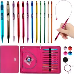 Tunisian Crochet Hooks Set with Cable,Long Aluminum Crochet Hooks 3mm-10mm Interchangeable Crochet Needles with Cord