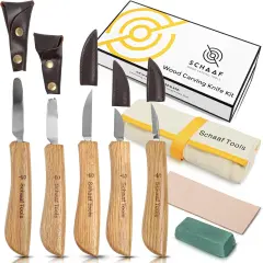Wood Carving Kit, Deluxe 5pc Whittling Knife Set with Razor-Sharp Knives, Spoon Carving Knife, Wood Whittling Kit for Beginners and Adult Crafts