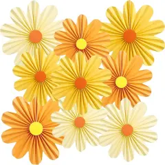 9 PCS Orange Paper Flowers Decorations for Wall Paper Fans Daisy Decoration Paper Floral Backdrop Decor Paper Fans Decoration
