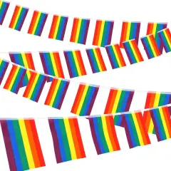 100 Pcs Rainbow Flag Banner, 92 Feet Gay Pride Banner LGBT String Flags Banner Decorations, Rainbow String Bunting Indoor Outdoor for LGBT Festival Party Celebration Decoration