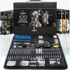 100 Piece Drawing & Sketching Set | Graphite, Charcoal, Pastel, Metallic & Water Soluble Pencils + Sticks, Fineliners | For Professionals, Adult Artists | In Tough Travel Case