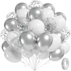 60pcs White and Silver Balloons 12inch