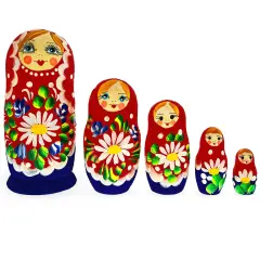 5 Pieces Daisy Multicolor Miniature WoodenNesting Dolls