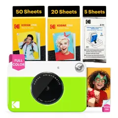 Kodak Printomatic 5MP Instant Print Camera & Zink Photo Paper (75 Sheets) Bundle Green