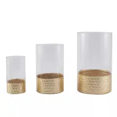 3 pcs Clear Gold Honeycomb Trim Glass Cylinder Vases Wedding Party