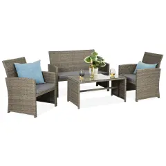 Best Choice Products 4-Piece Outdoor Wicker Patio Conversation Furniture Set w/ Table, Cushions Taupe/Cement Gray