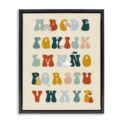 Stupell Industries Alfabeto Ilustrado Infantil Retro Framed Floater Canvas Wall Art Black Floater Frame