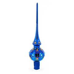 Vibrant Sapphire Blue with Festive Accents Glass Christmas Tree Topper