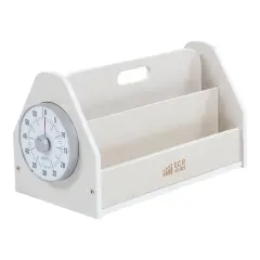 Double-Sided Book Caddy with Countdown Timer, Portable Library White Wash