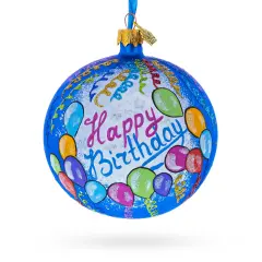 Happy Birthday Balloons & Cupcakes Glass Ball Christmas Ornament 4 Inches