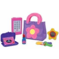 Nothing But Fun Toys: Let's Pretend - Purse - Pink & Purple Play Set, Soft Cloth Bag & Accessories, Phone-Wallet-Lipstick-Keys-Mirror, Kid-Toddlers 2+