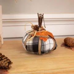 Northlight Plaid Pumpkin with Leaf Fall Harvest Pumpkin Decoration - 5" - White and Black