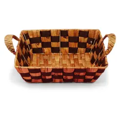Two Tone Rush Woven Baskets with Handle 11 3/4"x 8 5/8" x 3 1/2"