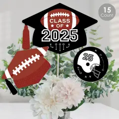 Big Dot of Happiness Grad Football - 2025 Graduation Party Centerpiece Sticks - Table Toppers - Set of 15