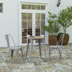Merrick Lane Dryden Indoor/Outdoor Dining Table, 23.75" Round All Weather Poly Resin Top with Steel Base BrownTop/SilverFrame