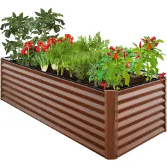 Best Choice Products 8x4x2ft Outdoor Metal Raised Garden Bed, Planter Box for Vegetables, Flowers, Herbs Wood Grain