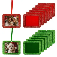 Wrapables Christmas Holiday Glittery Felt Photo Frame Ornaments (Set of 12), Red and Green Rectangle
