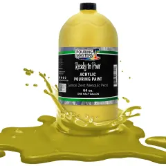Pouring Masters Lemon Zest Metallic Pearl Ready to Pour Acrylic Pouring Paint - Premium 64-Ounce Pre-Mixed Fluid Acrylic Paint - Fluid Art Supplies for Canvas, Wood, Paper, Tile & Rocks