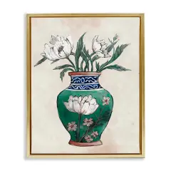 Stupell Industries Floral Oriental Vase Framed Floater Canvas Wall Art Gold Floater Frame