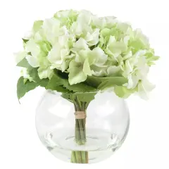 Floral Centerpiece in Glass Vase Hydrangea Artificial Flowers with Leaves Faux