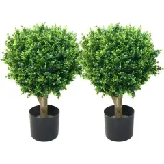 24 inch Realistic Fake Hedyotis Tree Topiary Indoor Outdoor (Set of 2)