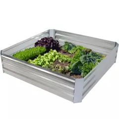 Square Galvanized Steel Raised Planter Bed - 4 x 4 ft - Silver