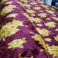1 Yard Merlot Solar Gold Stretch Crushed Velvet Floral Fabric for Costumes Drapes Fashion 60 Inch Width