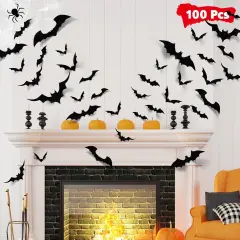 100pcs Bats Halloween Decorations: Halloween Bats Wall D&eacute;cor Bat Stickers