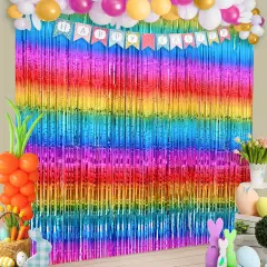 XtraLarge Rainbow Backdrop Curtain - 3.2x8 Feet, Pack of 2 | Rainbow Birthday Decorations | Easter Backdrop Curtain for Easter Decorations for Home | Rainbow Streamers for Pride Decorations
