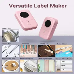 Wireless Cute Easy-to-Use Smart Labeler Maker, Multiple Templates Calligraphy and Icons Available, for Office Home Storage Organization, with Free Sample Label, Pink
