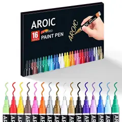 Paint Pens Paint Markers, 16 colors Oil-Based Waterproof Paint Marker Pen Set On Rock, Wood, Fabric, Metal, Plastic, Glass, Canvas, Mugs, Waterproof, DIY Craft and More
